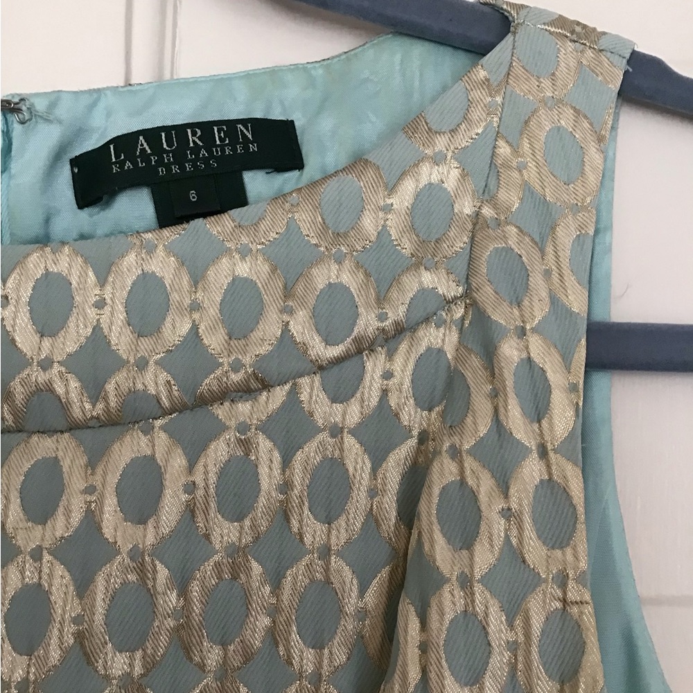 Ralph Lauren gold and aqua dress.
